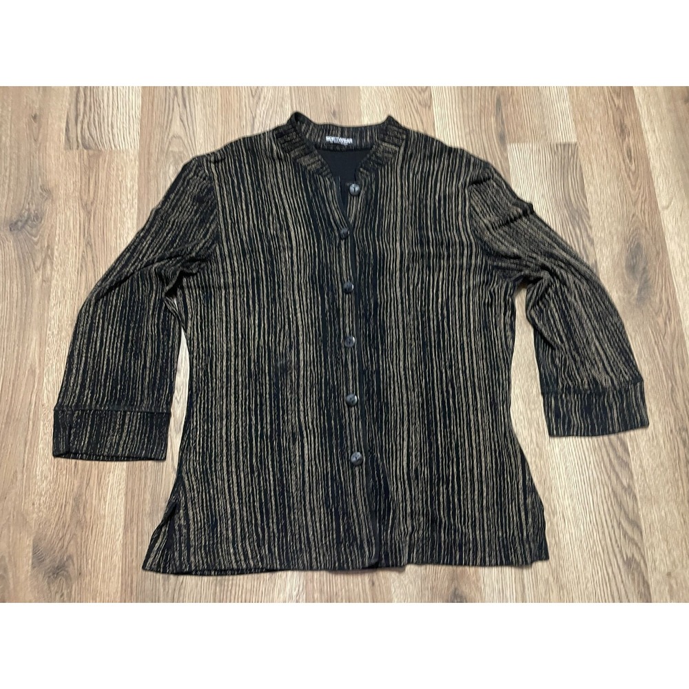 Softwear by Mark Singer Shirt, Women's Size SML, Black Gold, Striped, Button Up